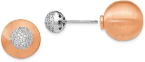 Real 925 Sterling Silver Rose-tone CZ Cubic Zirconia Front Back Studs Earrings 14mm