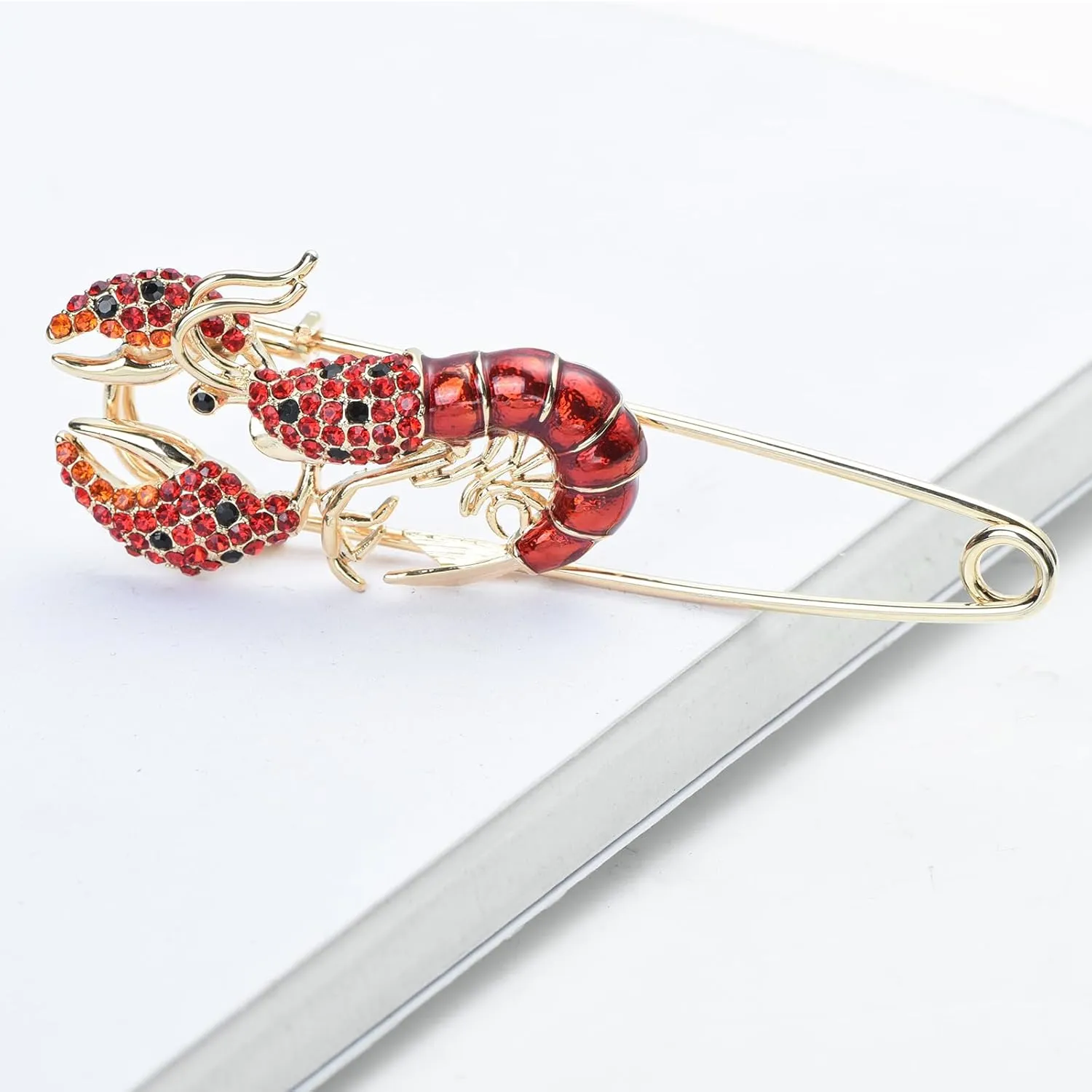 Red-Orange Crystal Rhinestone Lobster Pin Vintage Inspired Animal Brooch Lapel Pin Party Jewelry