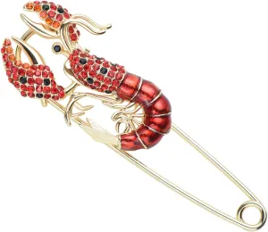 Red-Orange Crystal Rhinestone Lobster Pin Vintage Inspired Animal Brooch Lapel Pin Party Jewelry