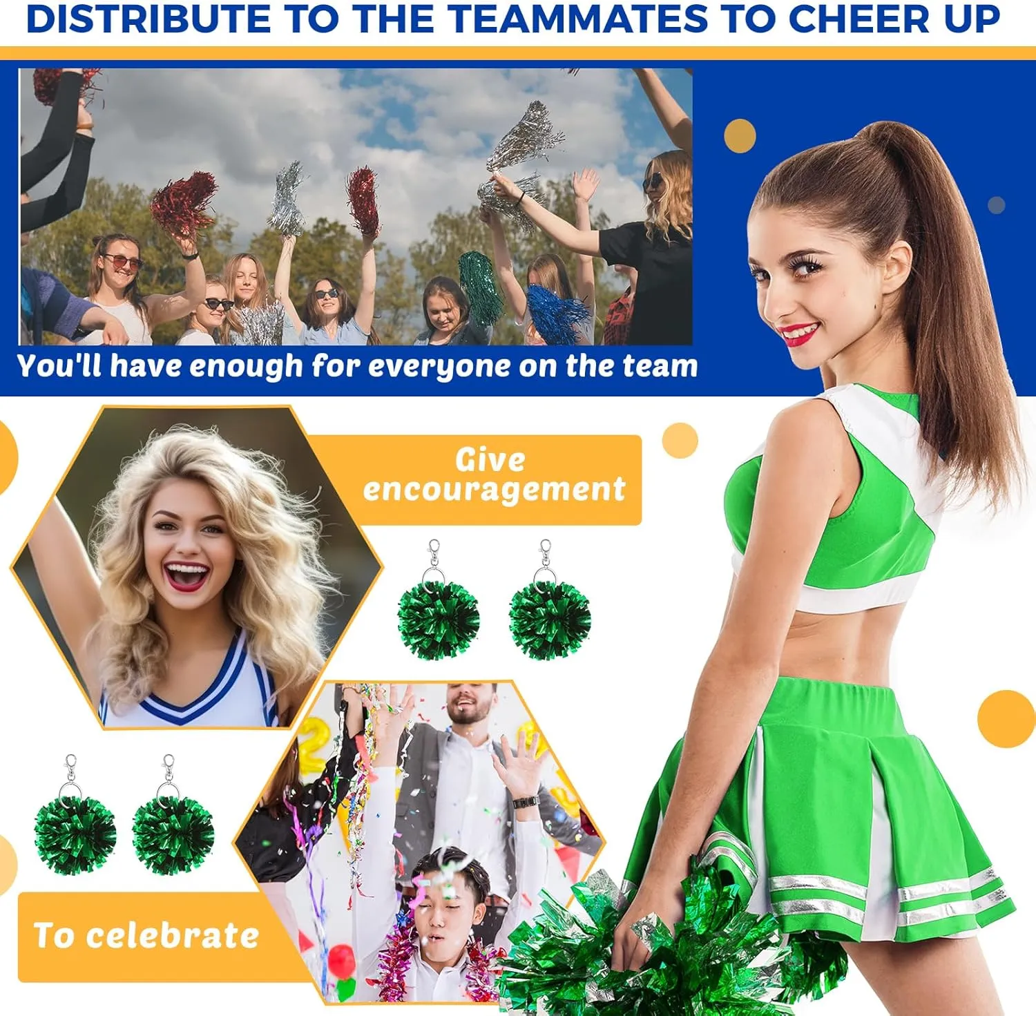 Remuuly Cheer Pom Pom Keychain Cheerleader Gifts Cheerleading Keyring Charm Foil with Keychain Hooks for Women Accessories