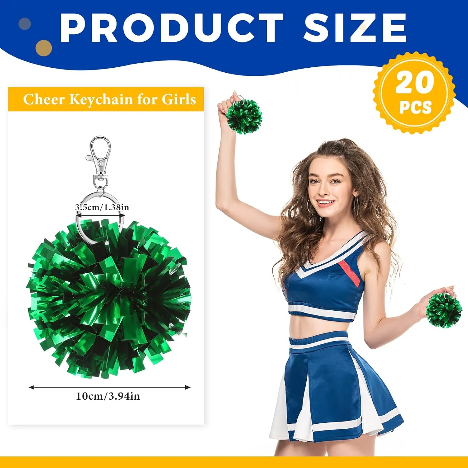 Remuuly Cheer Pom Pom Keychain Cheerleader Gifts Cheerleading Keyring Charm Foil with Keychain Hooks for Women Accessories