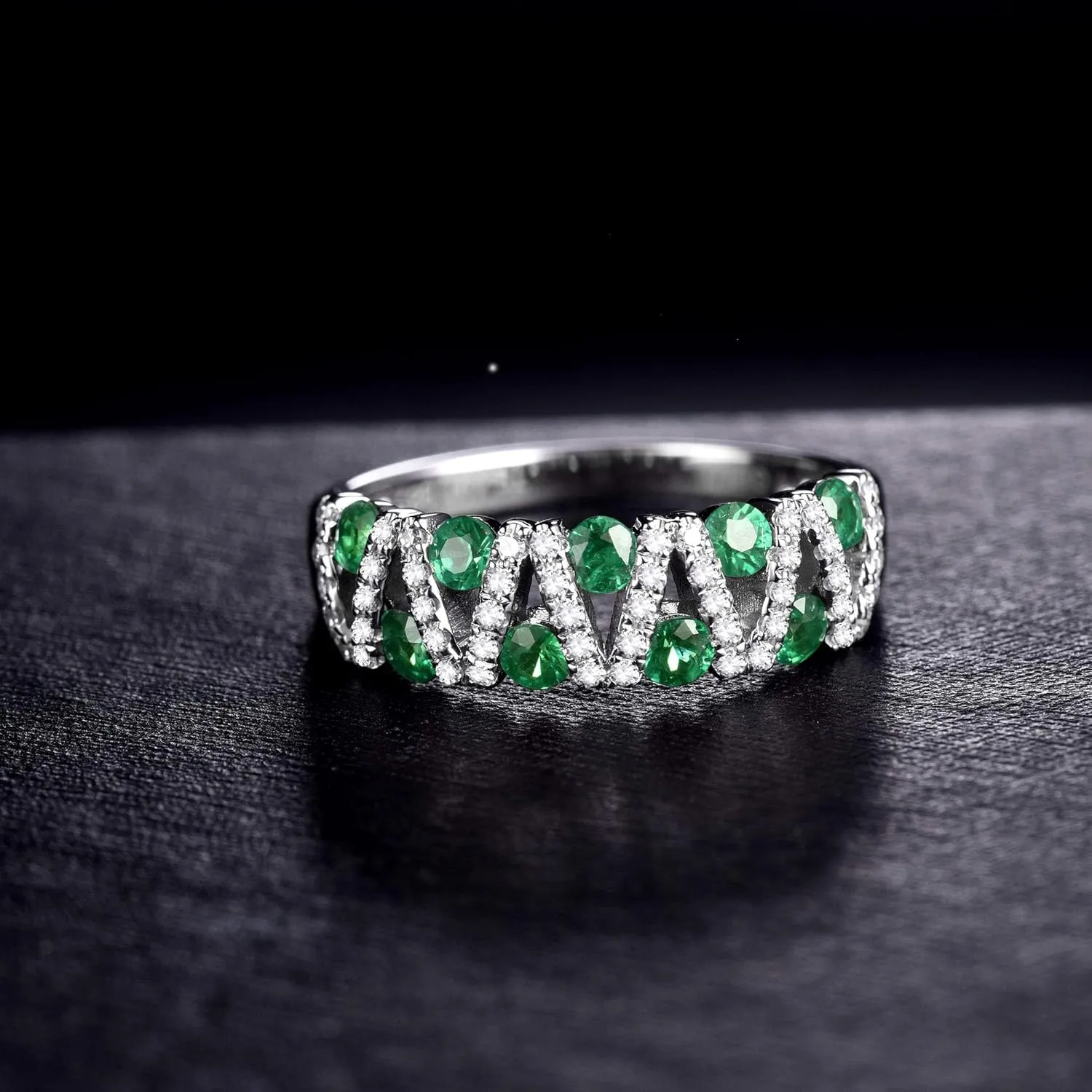 Rings For Women, 14K White Gold Rings - Emerald Ring/Sapphire Ring/Ruby Ring With Diamond, Natural Genuine Green/Blue/Red Gemstone Rings & Real Diamond Ring For Couple Engagement Ring