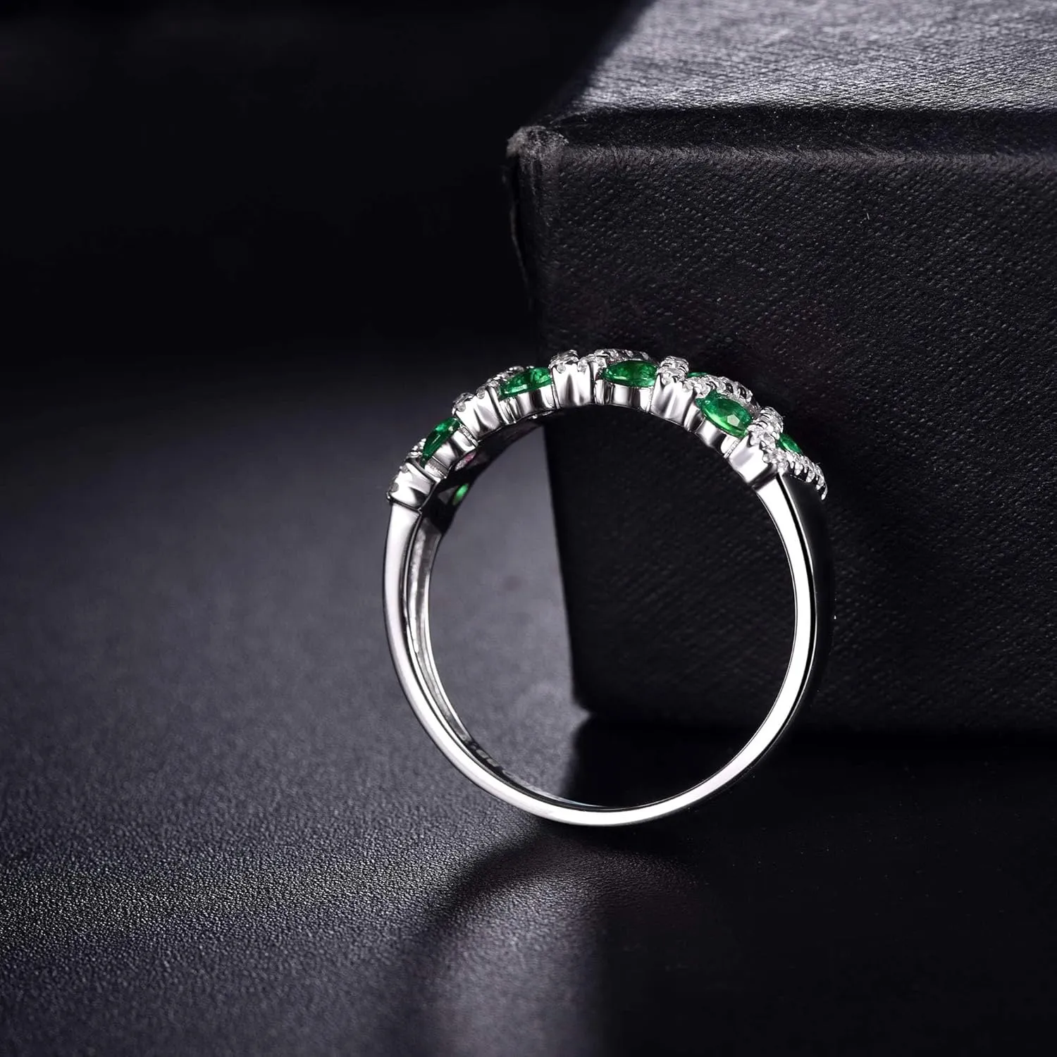 Rings For Women, 14K White Gold Rings - Emerald Ring/Sapphire Ring/Ruby Ring With Diamond, Natural Genuine Green/Blue/Red Gemstone Rings & Real Diamond Ring For Couple Engagement Ring