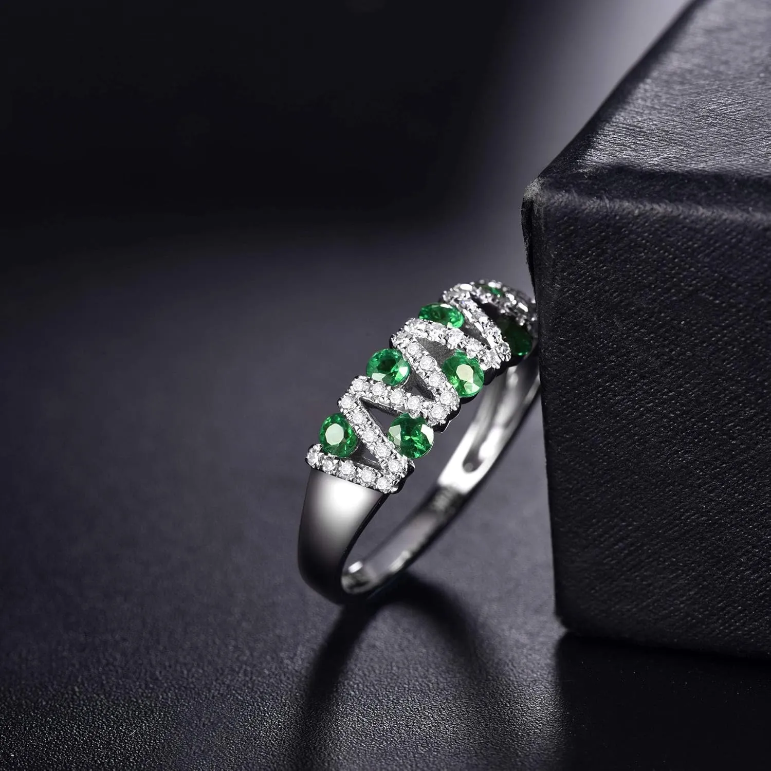 Rings For Women, 14K White Gold Rings - Emerald Ring/Sapphire Ring/Ruby Ring With Diamond, Natural Genuine Green/Blue/Red Gemstone Rings & Real Diamond Ring For Couple Engagement Ring