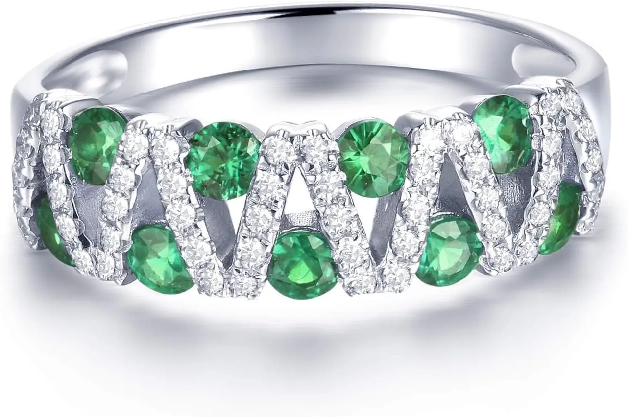 Rings For Women, 14K White Gold Rings - Emerald Ring/Sapphire Ring/Ruby Ring With Diamond, Natural Genuine Green/Blue/Red Gemstone Rings & Real Diamond Ring For Couple Engagement Ring
