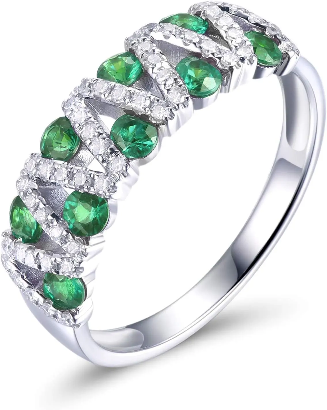Rings For Women, 14K White Gold Rings - Emerald Ring/Sapphire Ring/Ruby Ring With Diamond, Natural Genuine Green/Blue/Red Gemstone Rings & Real Diamond Ring For Couple Engagement Ring