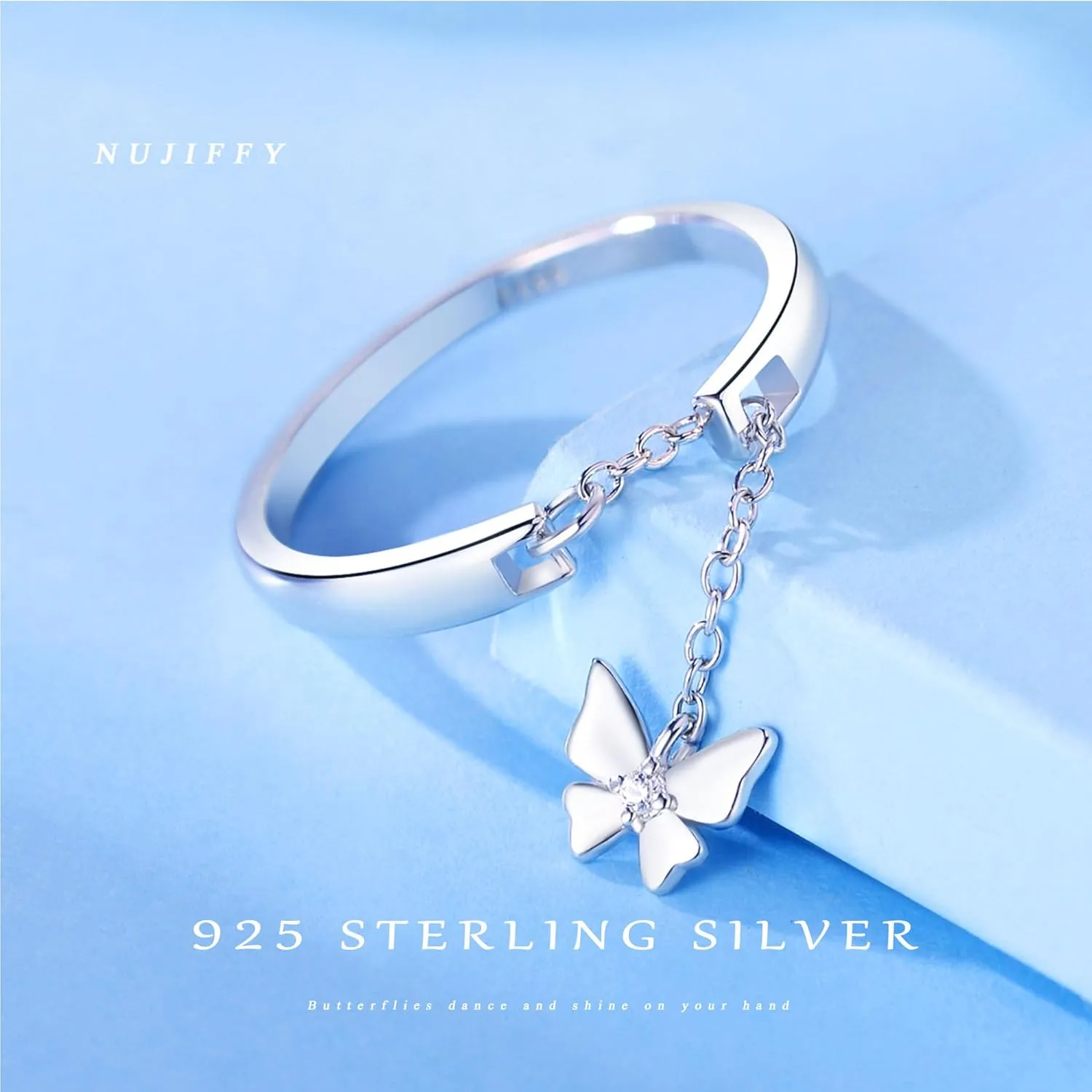 Rings for Women, 925 Sterling Silver 18k Gold Plated Rings, Adjustable Promise Open Crystal Ring for Women Men Couple Wedding Engagement Jewelry Gifts