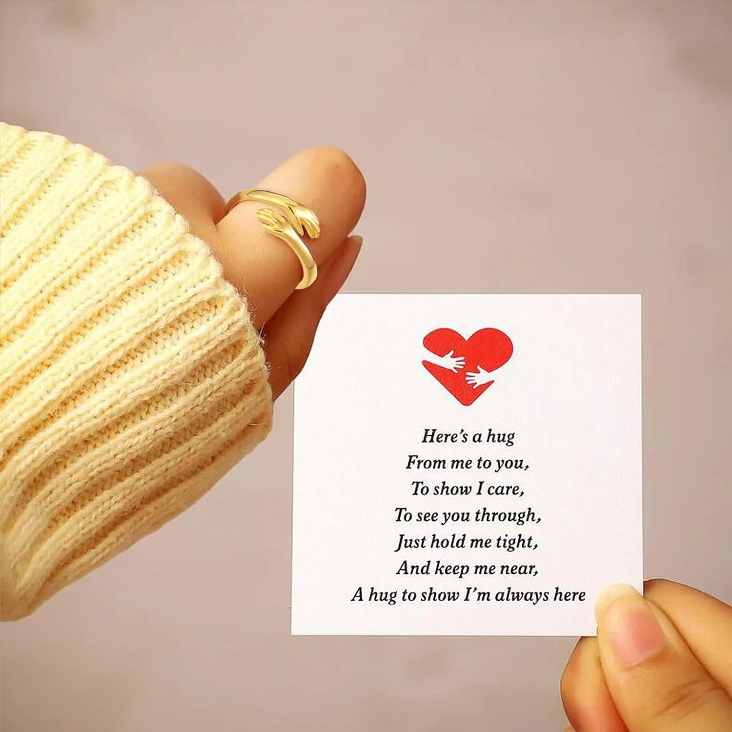 RINHOO FRIENDSHIP Hug Rings for Women Silver Hugging Hands Ring Adjustable 14K Gold Plated Daughter Rings from Mom Jewelry for Couples