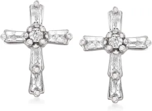 Ross-Simons 0.22 ct. t.w. Baguette and Round Diamond Cross Earrings in Sterling Silver
