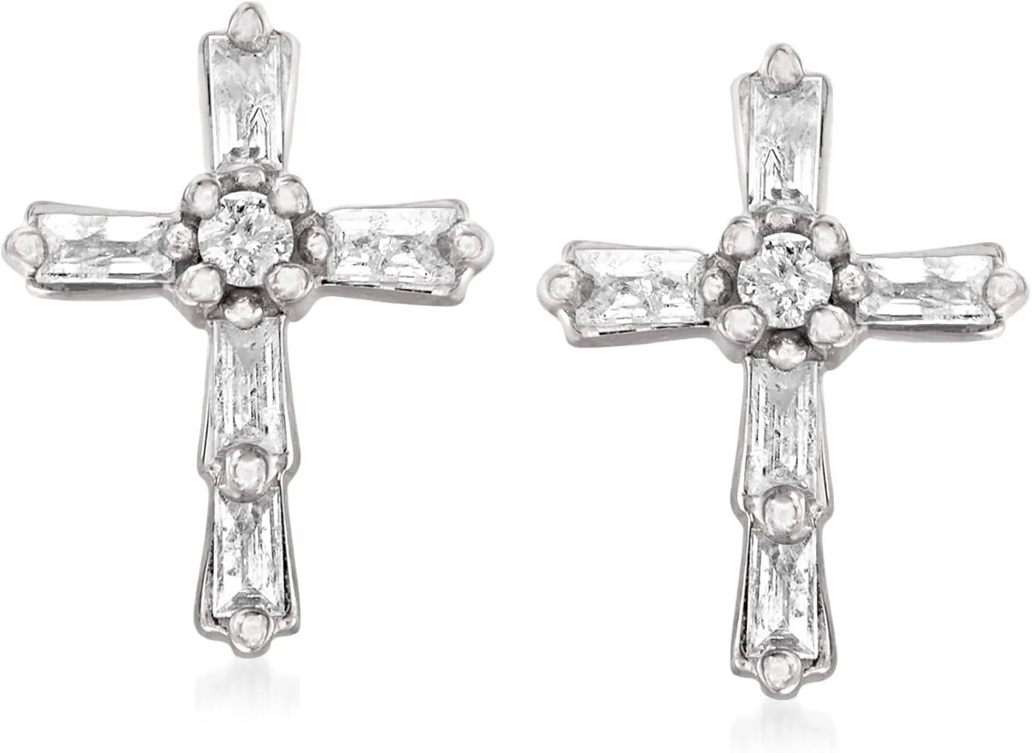 Ross-Simons 0.22 ct. t.w. Baguette and Round Diamond Cross Earrings in Sterling Silver