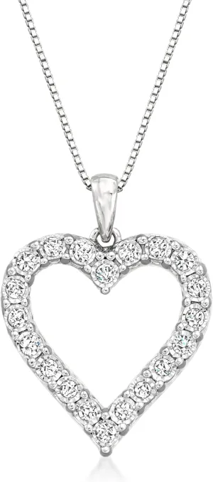 Ross-Simons 0.50 ct. t.w. Diamond Open-Space Heart Pendant Necklace