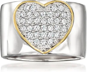 Ross-Simons 0.50 ct. t.w. Pave Diamond Heart Ring in Sterling Silver With 14kt Yellow Gold