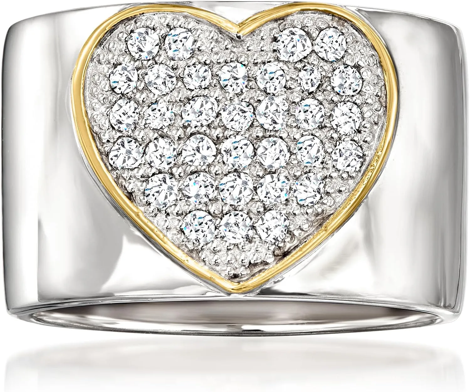 Ross-Simons 0.50 ct. t.w. Pave Diamond Heart Ring in Sterling Silver With 14kt Yellow Gold