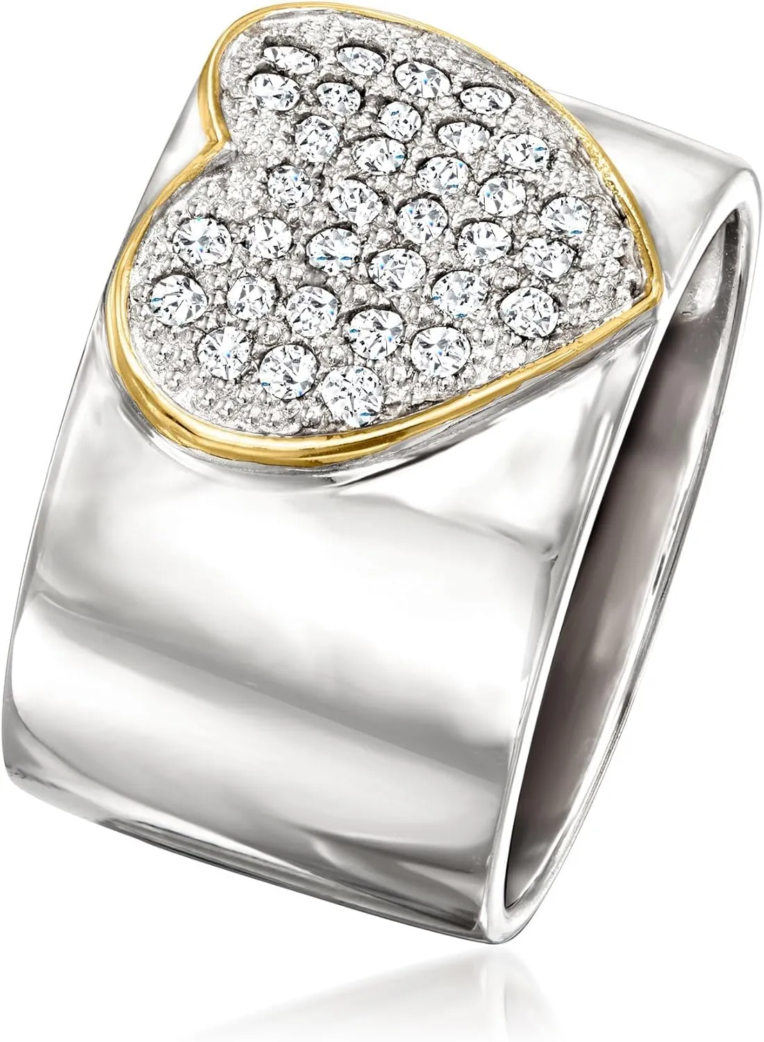 Ross-Simons 0.50 ct. t.w. Pave Diamond Heart Ring in Sterling Silver With 14kt Yellow Gold
