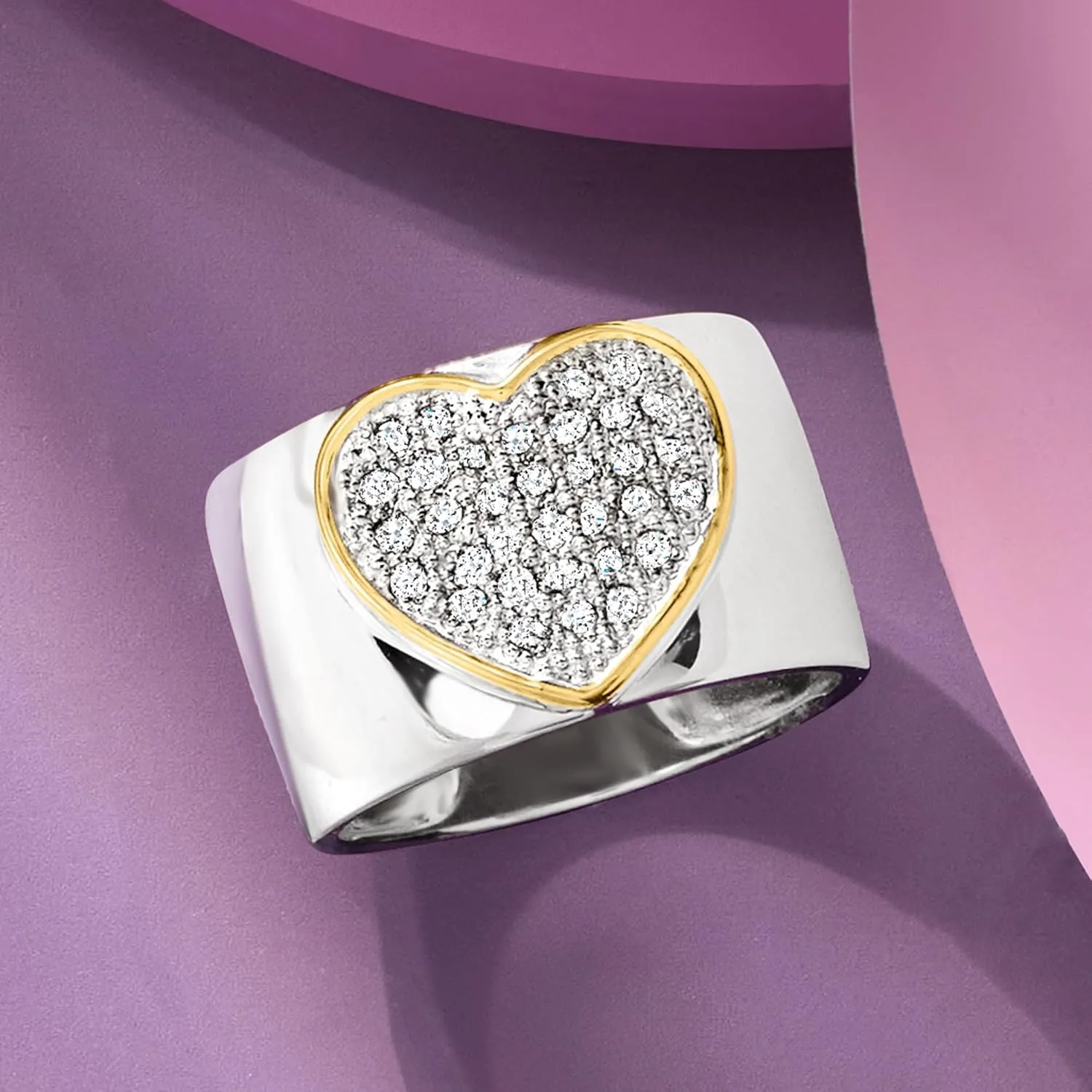 Ross-Simons 0.50 ct. t.w. Pave Diamond Heart Ring in Sterling Silver With 14kt Yellow Gold