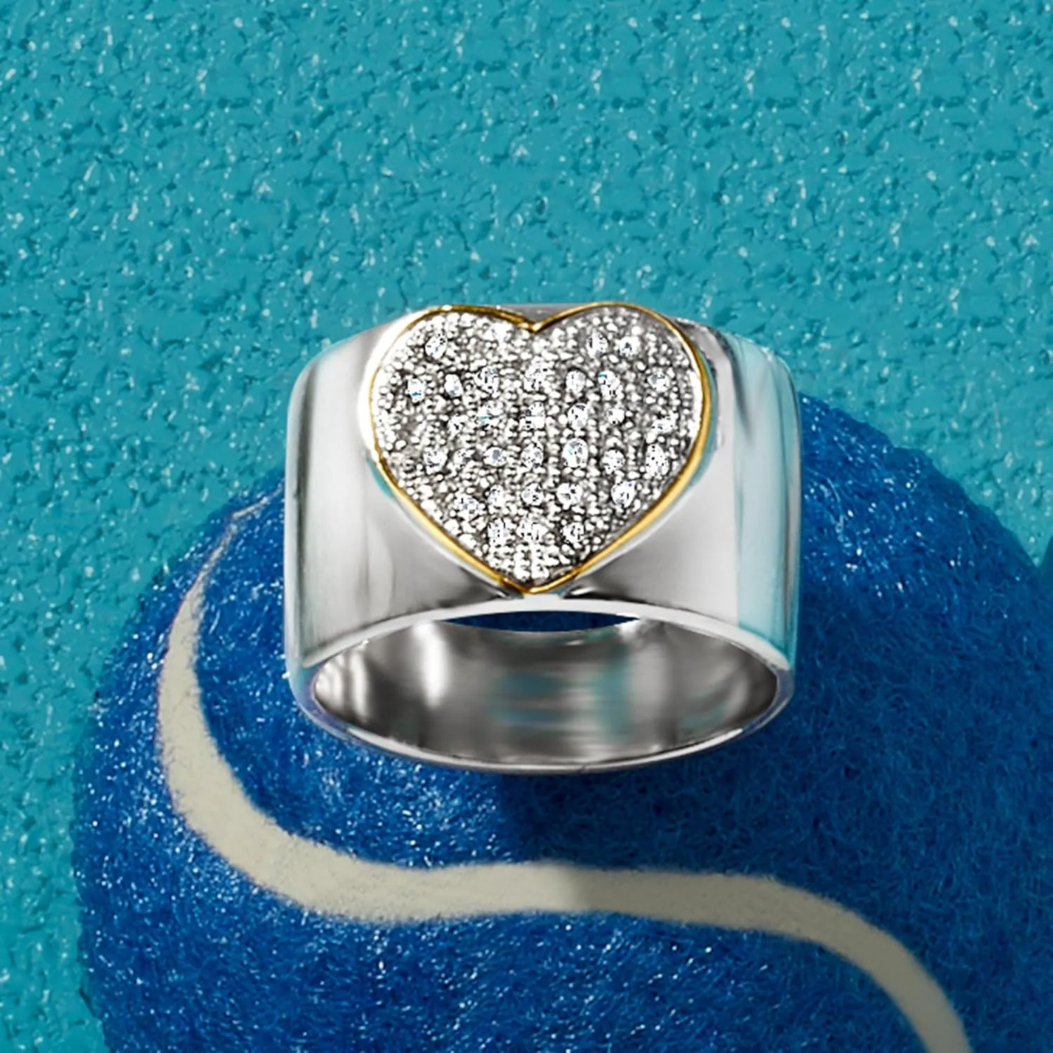 Ross-Simons 0.50 ct. t.w. Pave Diamond Heart Ring in Sterling Silver With 14kt Yellow Gold