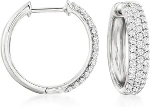 Ross-Simons 0.50 ct. t.w. Pave Diamond Hoop Earrings in Sterling Silver