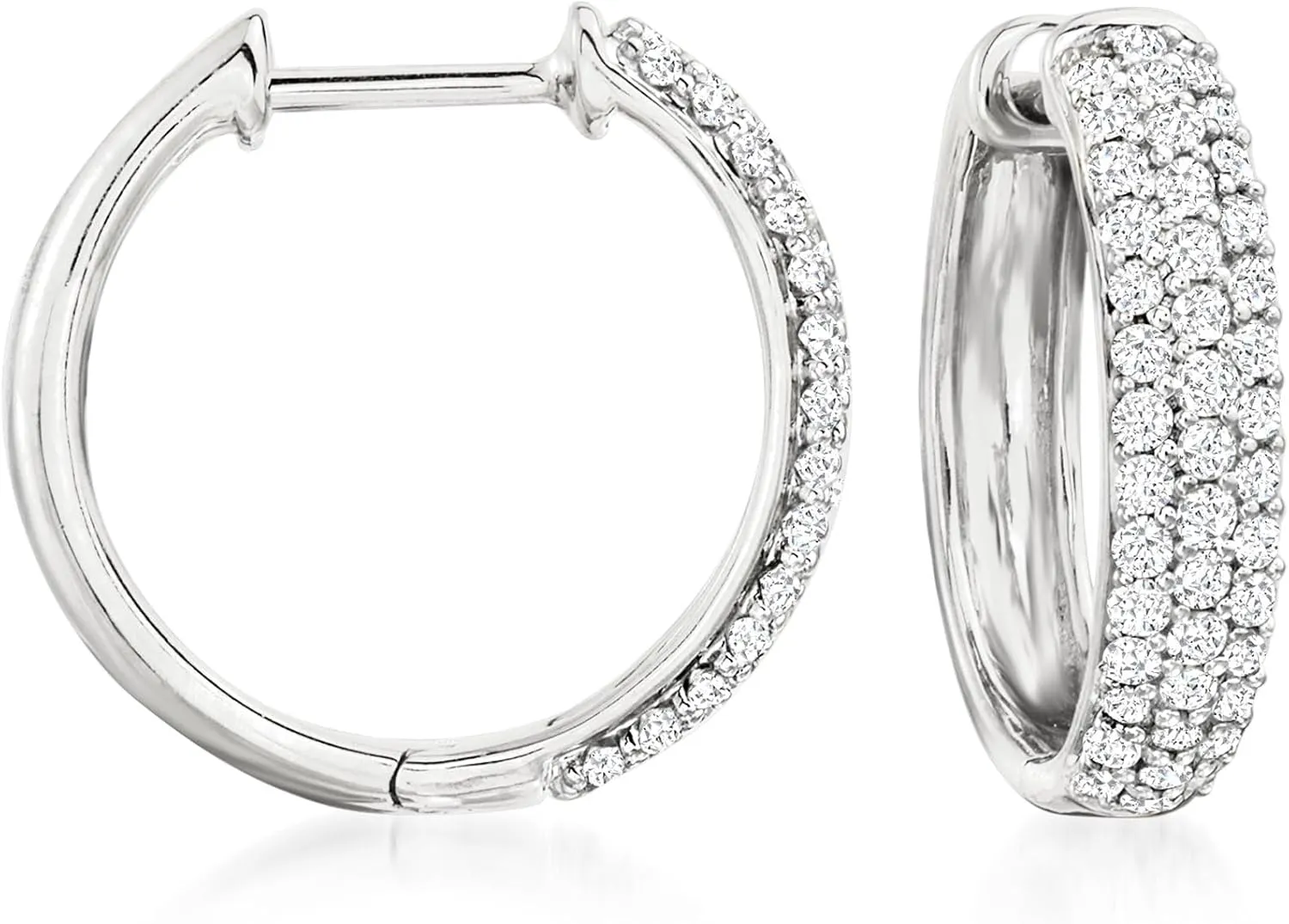 Ross-Simons 0.50 ct. t.w. Pave Diamond Hoop Earrings in Sterling Silver