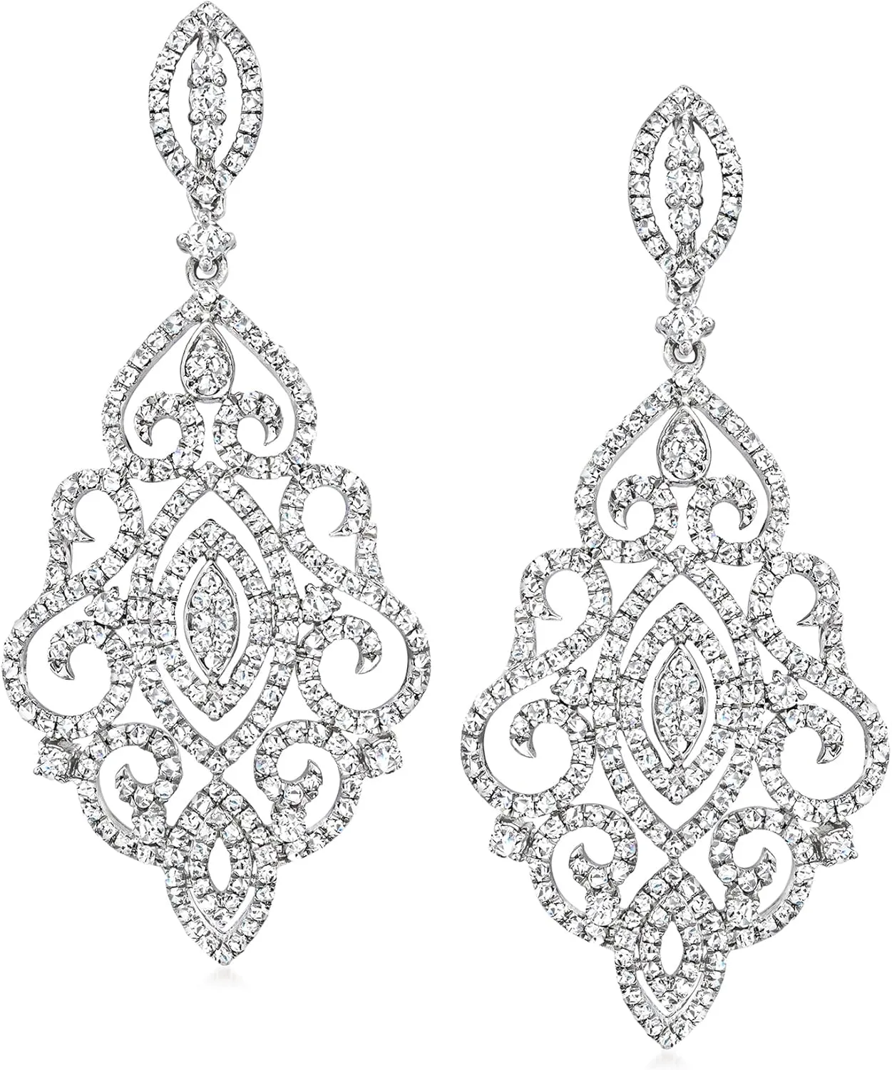 Ross-Simons 2.00 ct. t.w. Diamond Scrollwork Drop Earrings in Sterling Silver