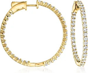 Ross-Simons 3.00 ct. t.w. Diamond Inside-Outside Hoop Earrings in 14kt Yellow Gold