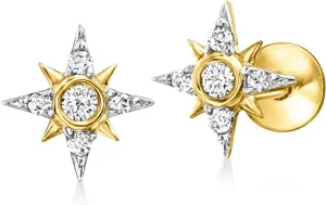 RS Pure by Ross-Simons 0.10 ct. t.w. Diamond Star Flat-Back Stud Earrings in 14kt Yellow Gold