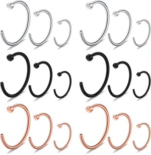 Ruifan 6-18pcs 18 Gauge Stainless Steel Body Jewelry Piercing Earrings Lip Nose Hoop Ring Unisex 6mm 8mm 10mm