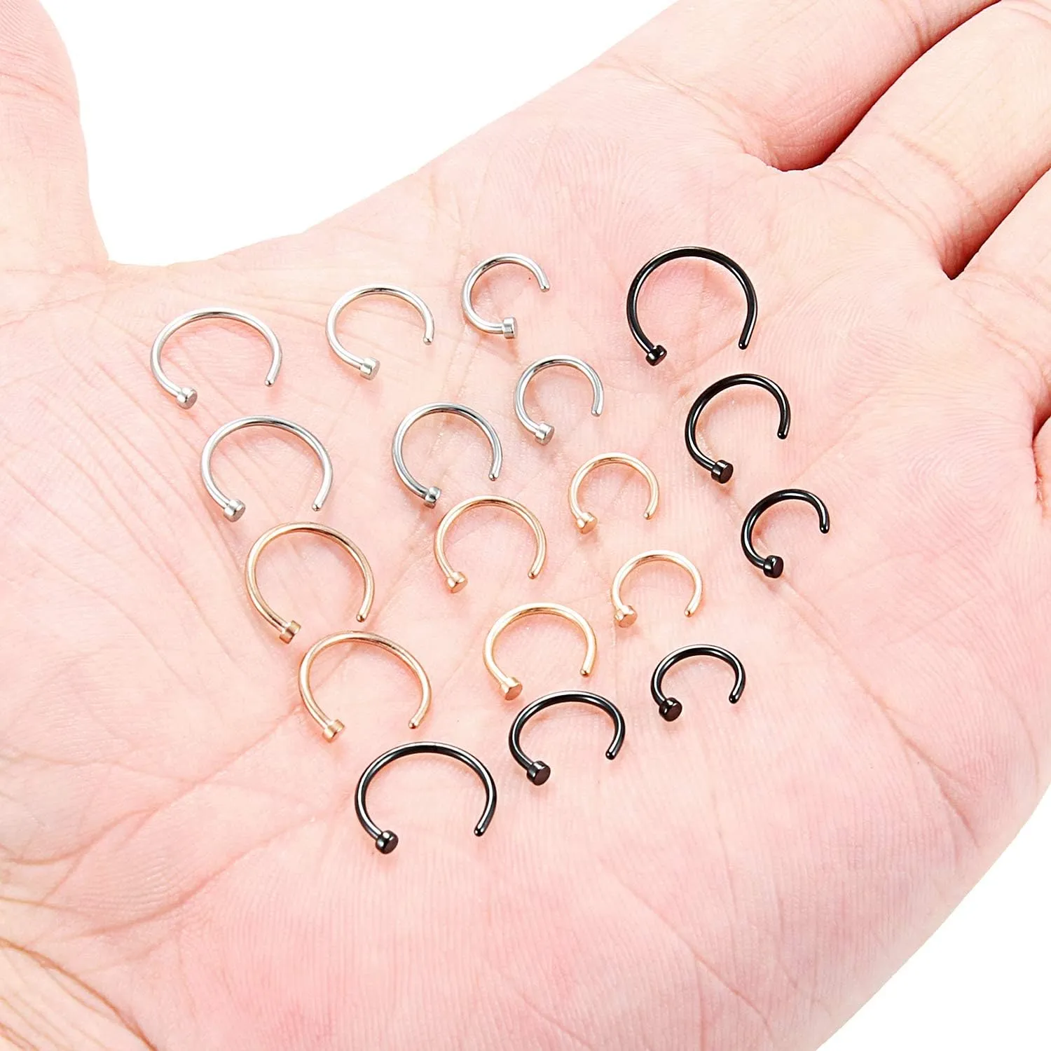 Ruifan 6-18pcs 18 Gauge Stainless Steel Body Jewelry Piercing Earrings Lip Nose Hoop Ring Unisex 6mm 8mm 10mm