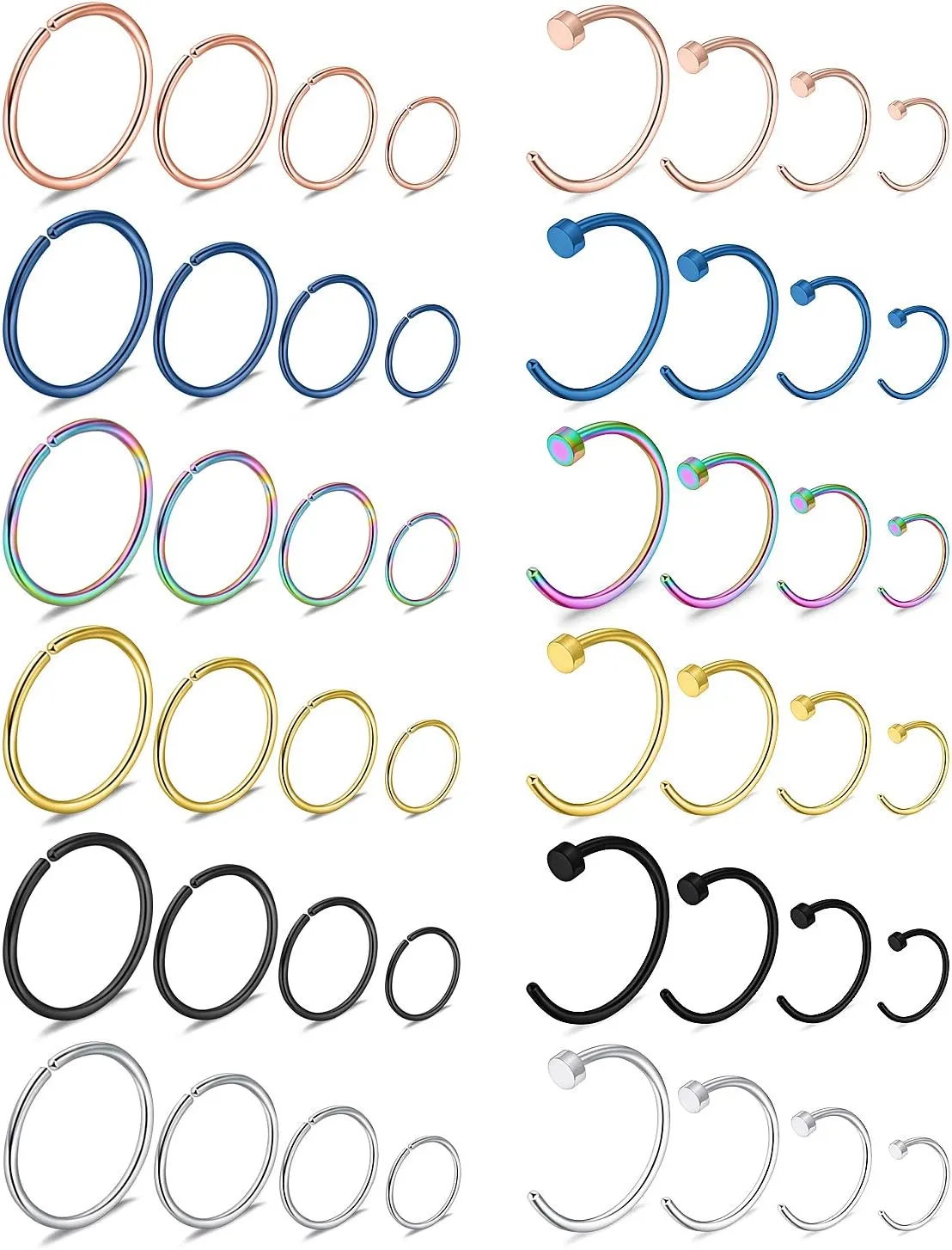 Ruifan 6-48pcs Fake Nose Hoop Rings 20 Gauge Stainless Steel Faux Clip On Lip Tragus Septum Nose Ring Body Piercing Jewelry 6-12mm