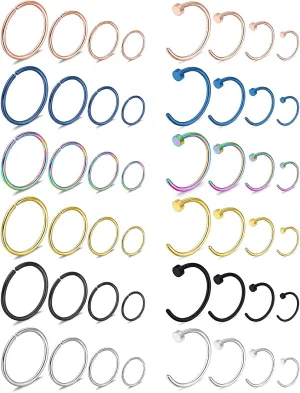 Ruifan 6-48pcs Fake Nose Hoop Rings 20 Gauge Stainless Steel Faux Clip On Lip Tragus Septum Nose Ring Body Piercing Jewelry 6-12mm