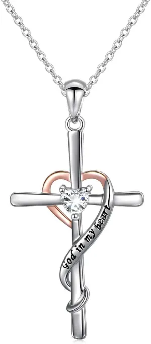 S925 Sterling Silver Cross Faith Stethoscope Heart Pendant Necklace Infinity Y Choker Jewelry Gifts for Women