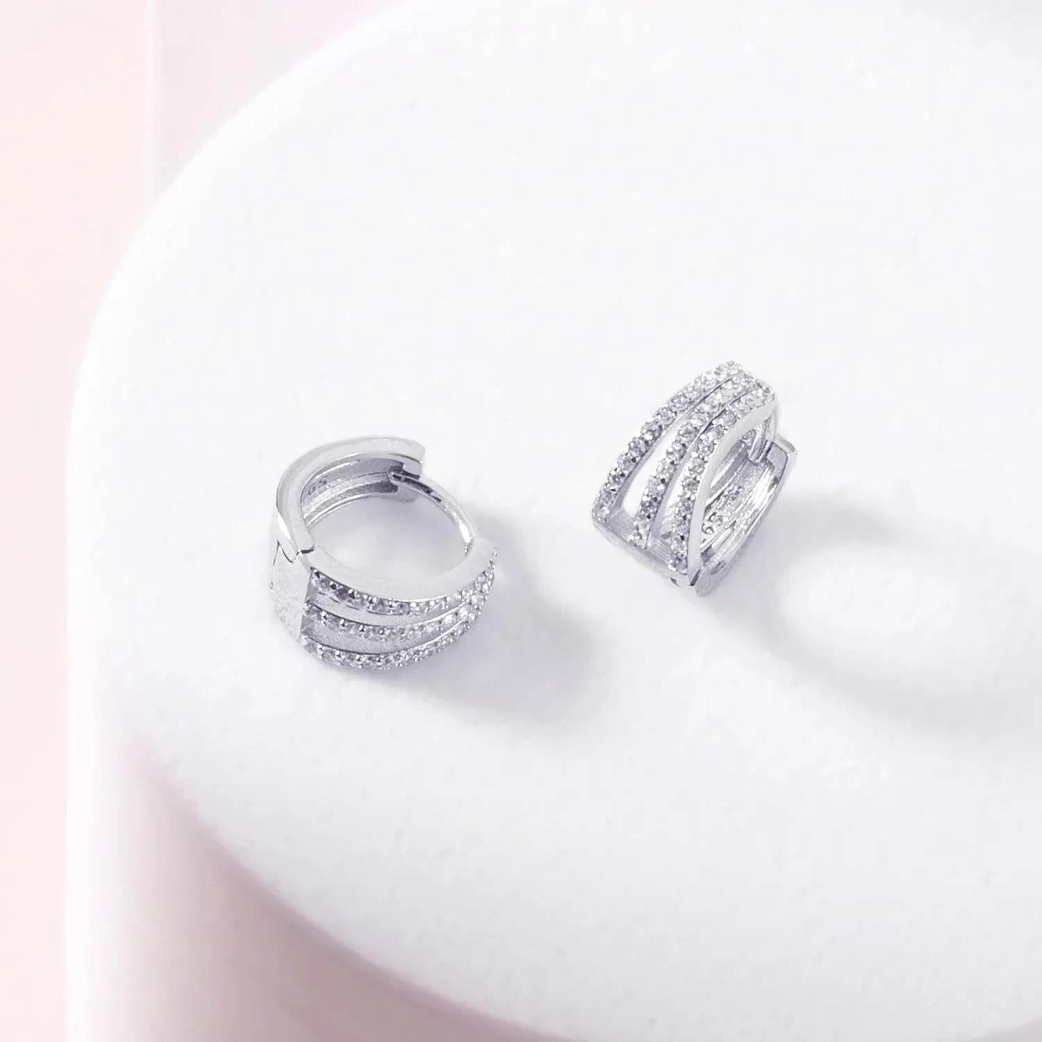 S925 Sterling Silver Huggie Hoop Earrings for Women Men, Cubic Zirconia Heart Huggie Earrings Triple Hoop Earrings, 18K Gold Plated Small Chunky Thick Hoops