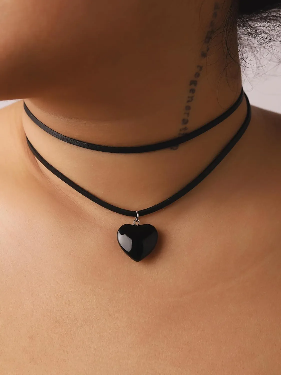 Sacina Layered Black Heart Choker Necklace, Heart Necklace for Women, Black Choker, Gothic Necklace, Y2k Necklaces, Valentine Gift, Christmas Jewelry Gift For Women