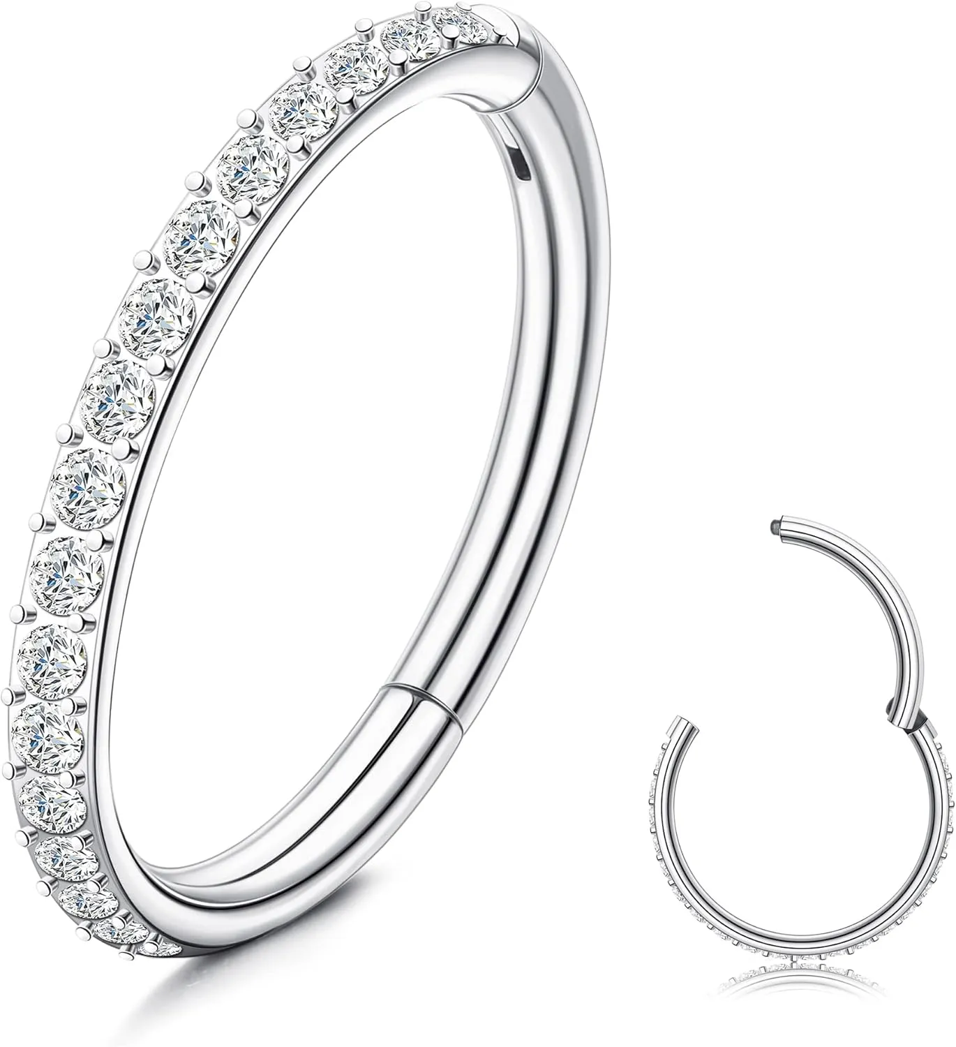 SAILIMUE G23 Titanium CZ Nose Rings Hoop for Women 18G 16G Clicker Hinged Segment Septum Lip Rings Tragus Conch Helix Cartilage Rook Daith Earrings Hoop Piercing Jewelry Diameter 6mm 8mm 10mm Silver Gold