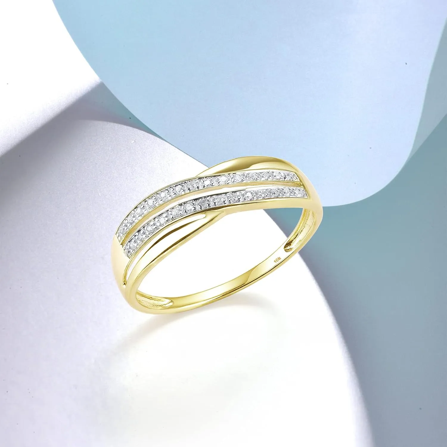 Santuzza 10K Solid Gold Gemstone Genuine Diamond Dainty Band Ring for Women