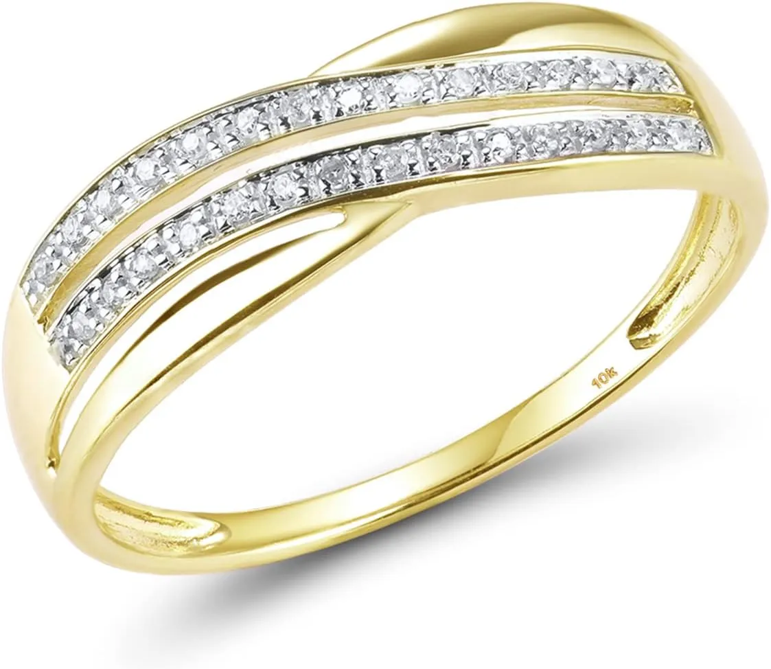 Santuzza 10K Solid Gold Gemstone Genuine Diamond Dainty Band Ring for Women