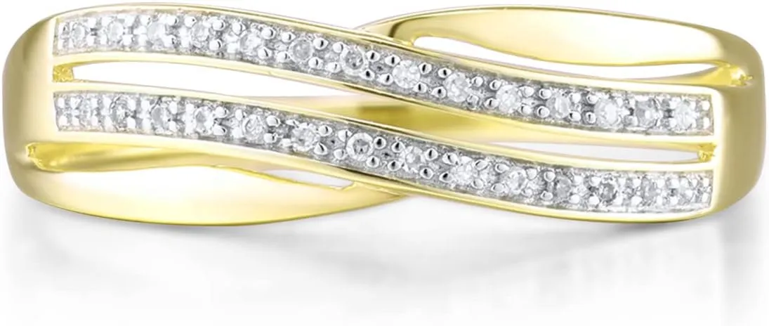 Santuzza 10K Solid Gold Gemstone Genuine Diamond Dainty Band Ring for Women