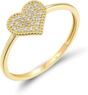 Santuzza 10K Solid Gold Genuine Diamond Simple Dainty Ring for Women