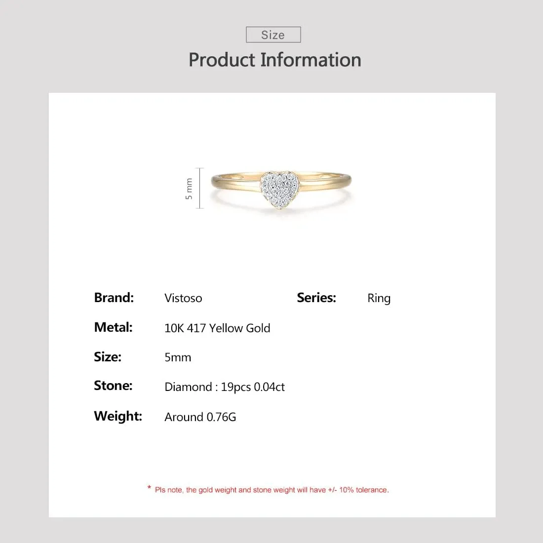 Santuzza 10K Solid Gold Genuine Diamond Simple Dainty Ring for Women