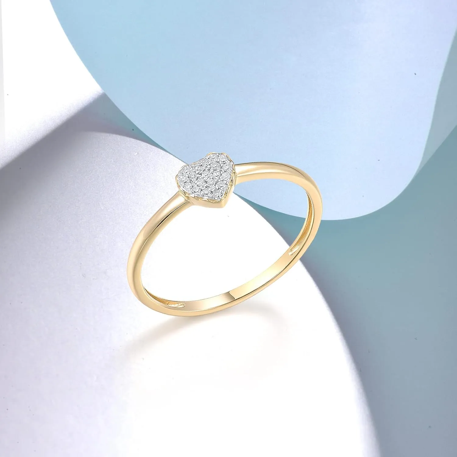 Santuzza 10K Solid Gold Genuine Diamond Simple Dainty Ring for Women