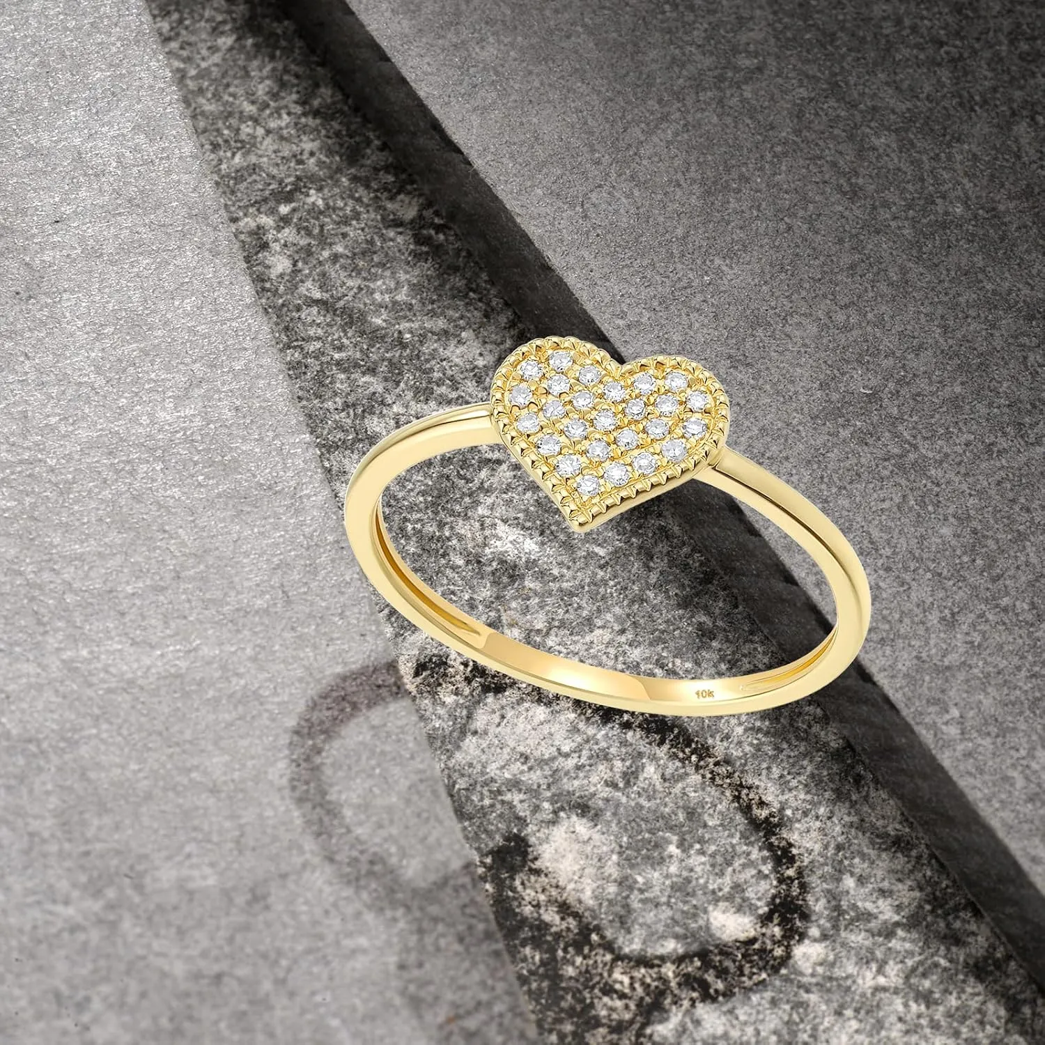 Santuzza 10K Solid Gold Genuine Diamond Simple Dainty Ring for Women