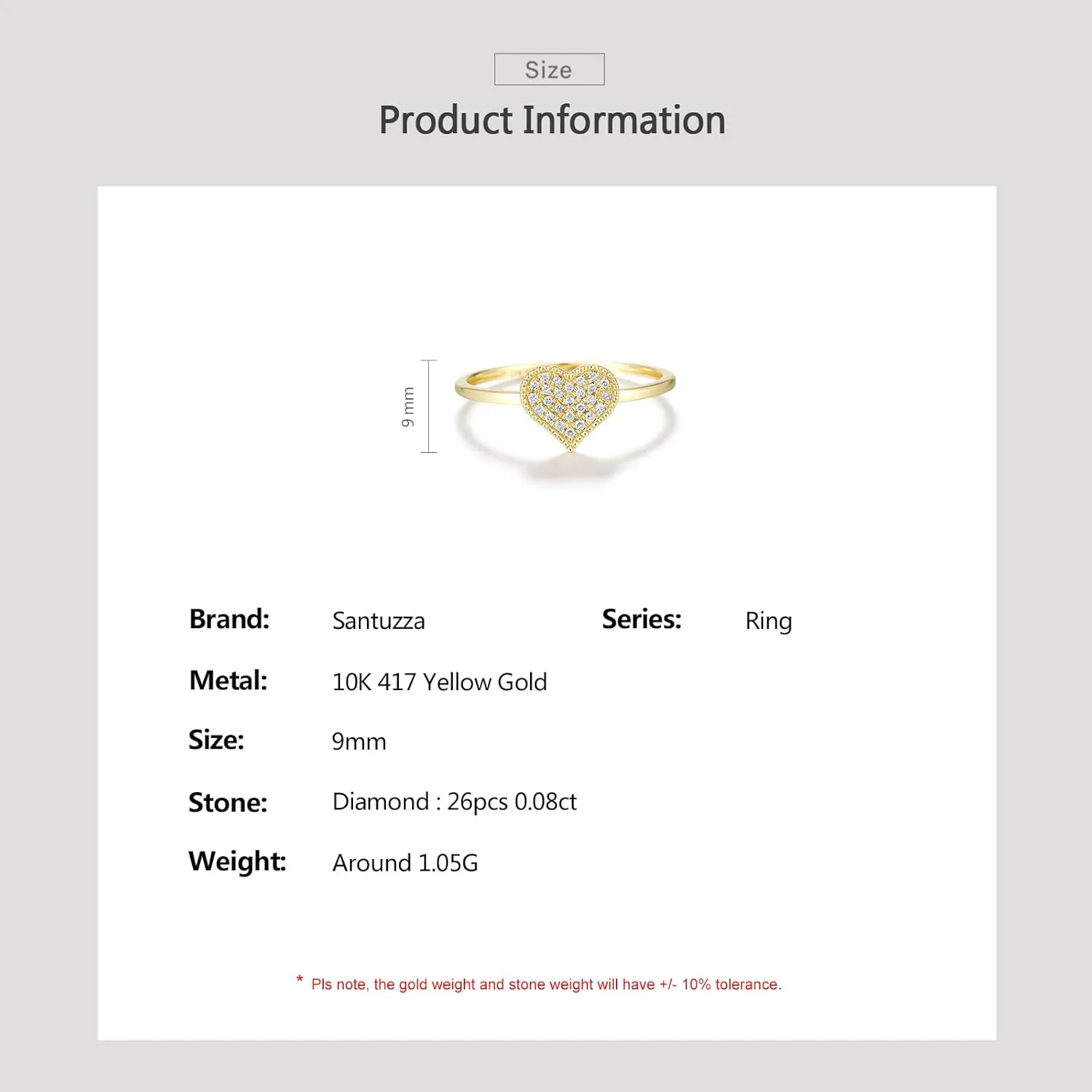 Santuzza 10K Solid Gold Genuine Diamond Simple Dainty Ring for Women