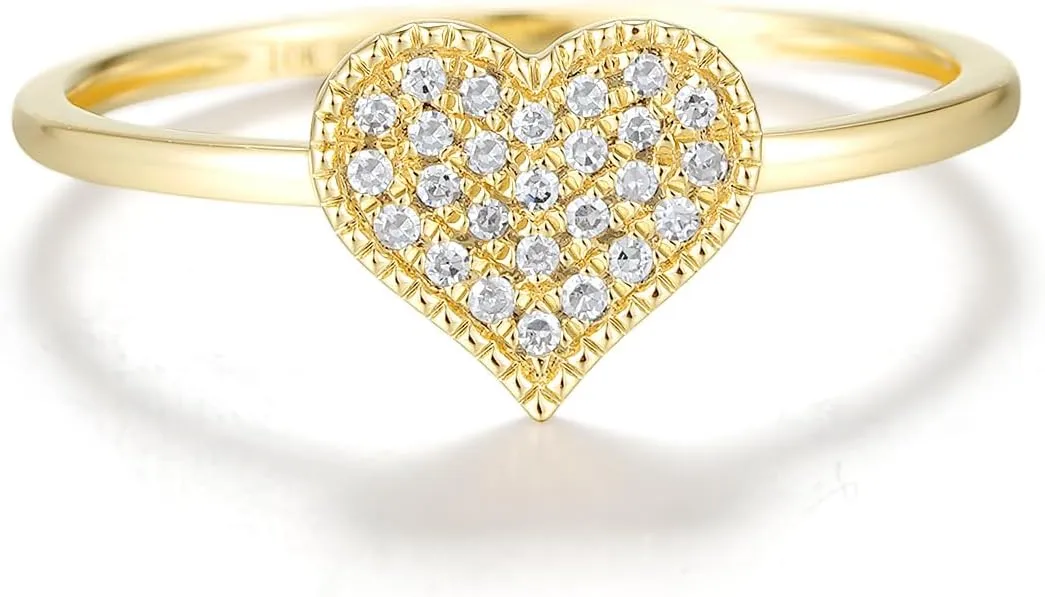 Santuzza 10K Solid Gold Genuine Diamond Simple Dainty Ring for Women