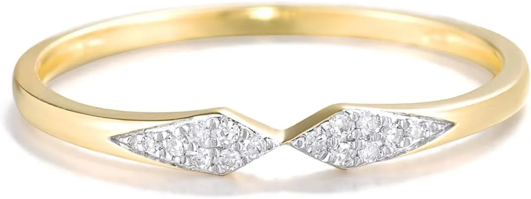 Santuzza 10K Yellow Solid Gold Rhombus Genuine Diamond Dainty Wedding Ring
