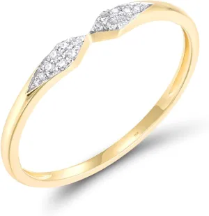 Santuzza 10K Yellow Solid Gold Rhombus Genuine Diamond Dainty Wedding Ring