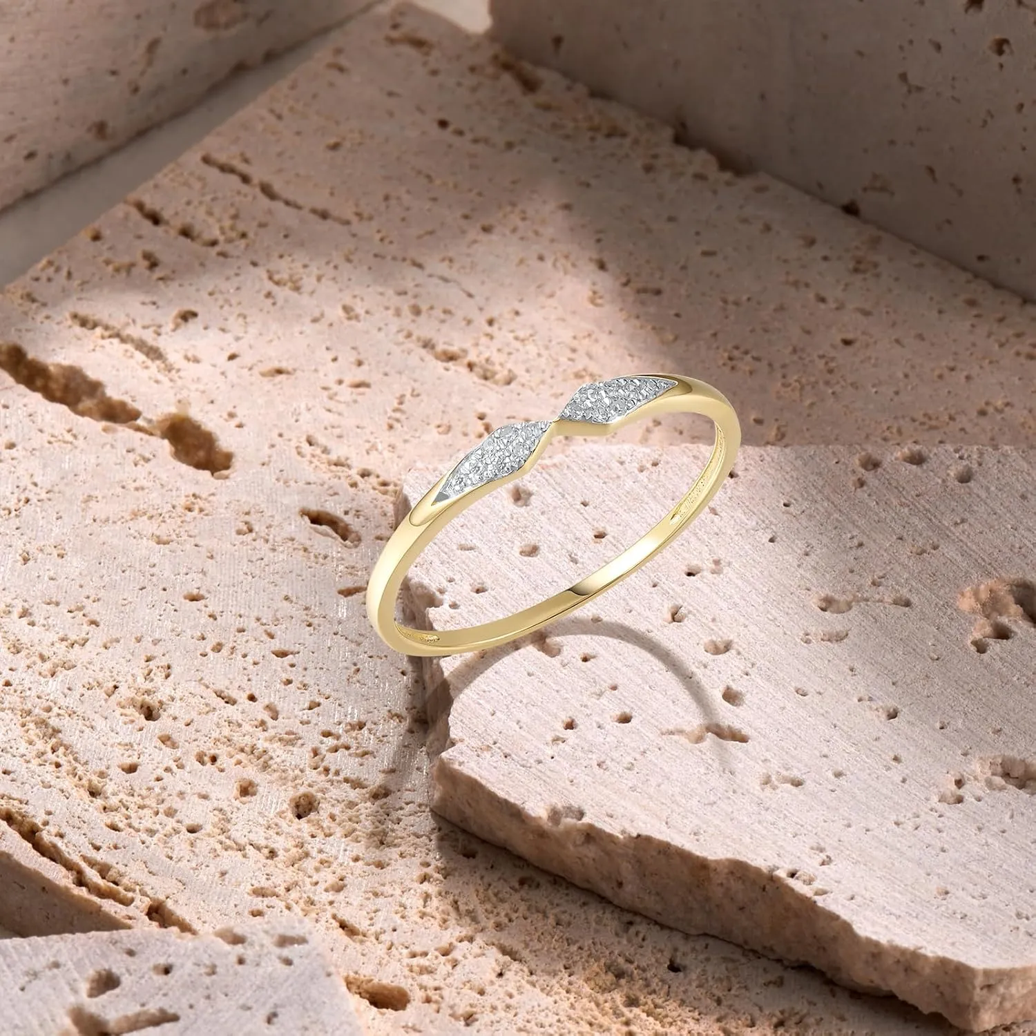 Santuzza 10K Yellow Solid Gold Rhombus Genuine Diamond Dainty Wedding Ring