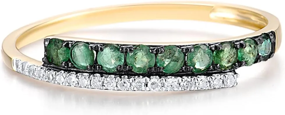 Santuzza 10K Yellow Solid Gold Row Genuine Diamond Dainty Ring for Women