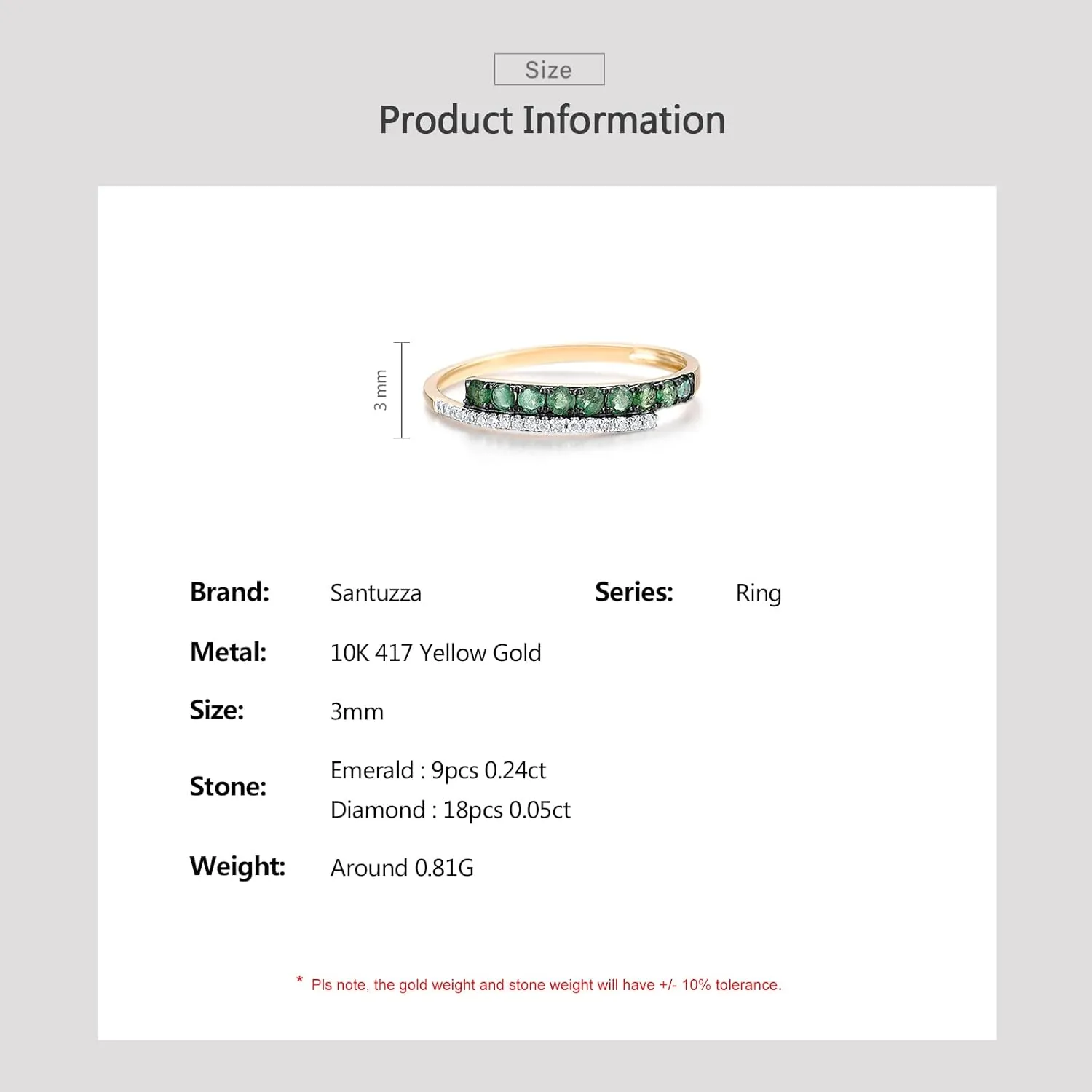 Santuzza 10K Yellow Solid Gold Row Genuine Diamond Dainty Ring for Women