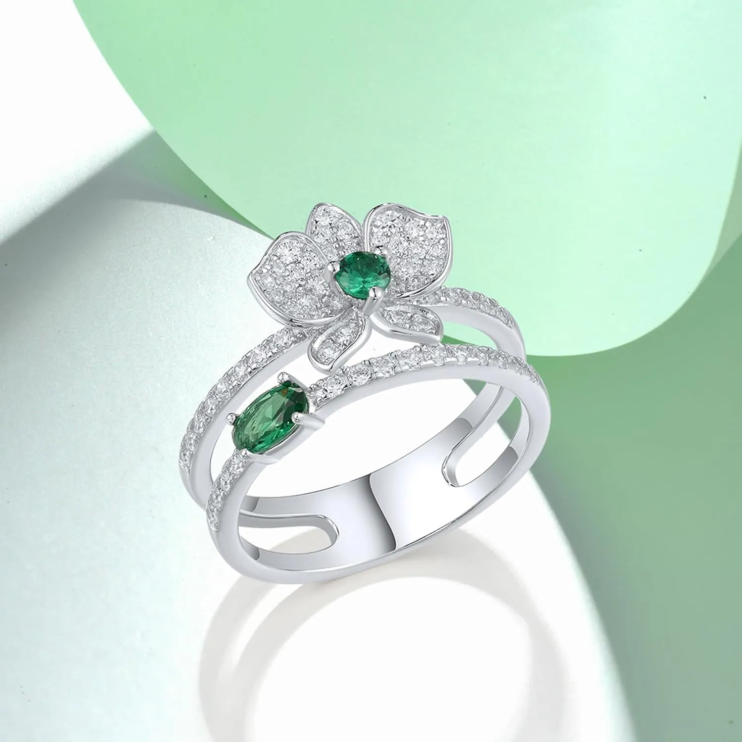 Santuzza 925 Sterling Silver Gemstone Flower Statement Ring for Women