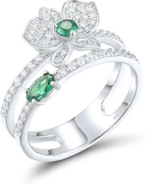 Santuzza 925 Sterling Silver Gemstone Flower Statement Ring for Women