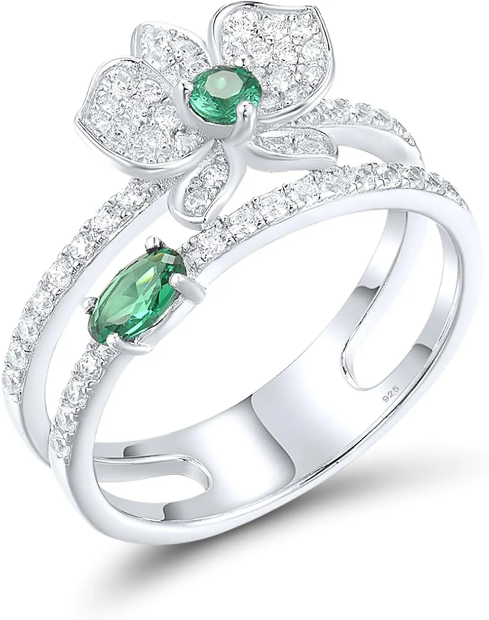 Santuzza 925 Sterling Silver Gemstone Flower Statement Ring for Women